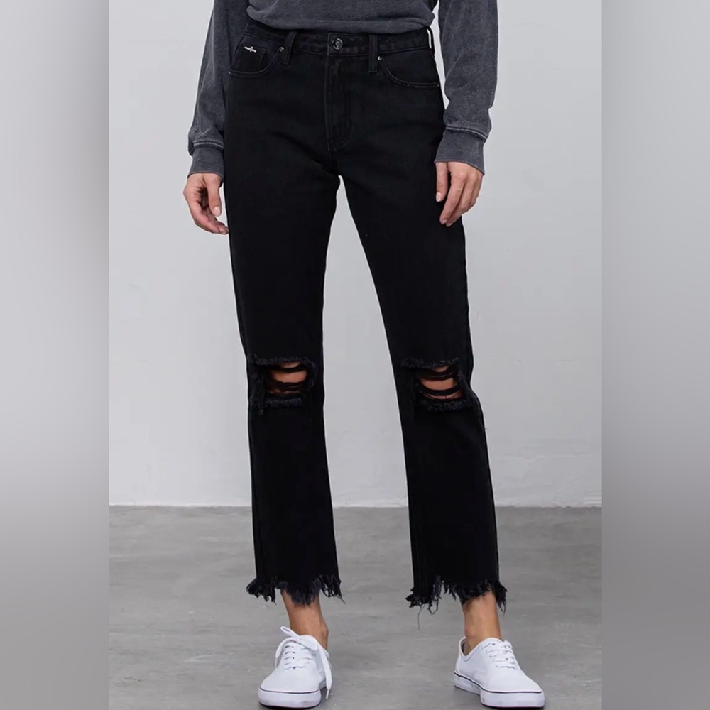 Classic Black Frayed Hem Jeans